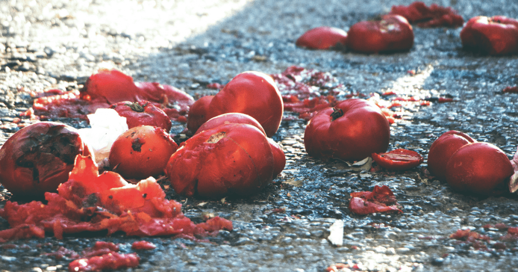 Crushed tomatoes on a street